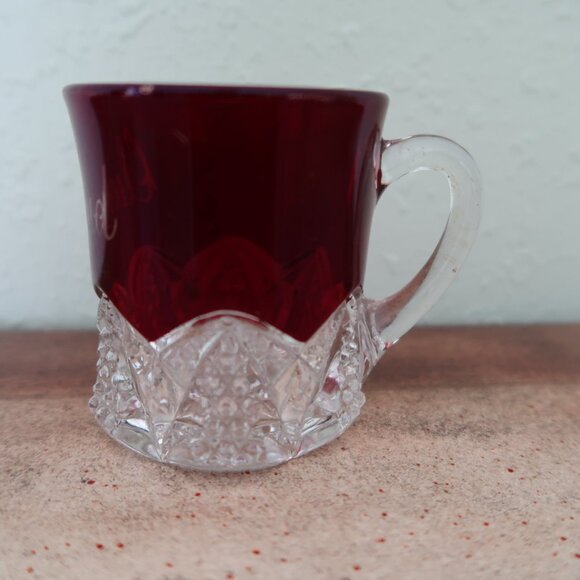 Vintage Collectible Cleveland OH Ruby Red Cut to Clear Glass Mug - Picture 2 of 8